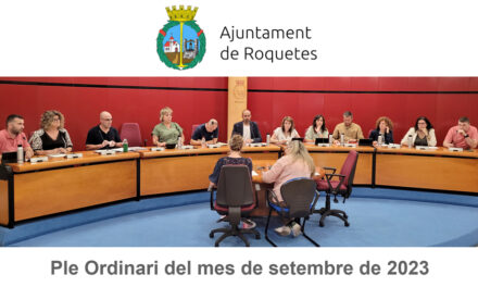 Ple Ordinari de l’Ajuntament de Roquetes del mes de setembre de 2023