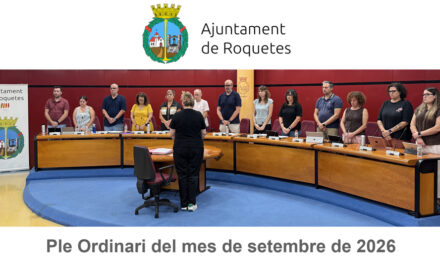 Ple Ordinari de l’Ajuntament de Roquetes del mes de setembre de 2026